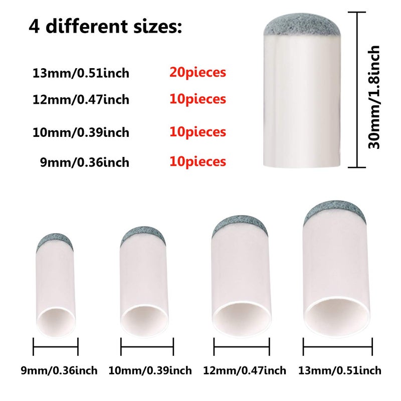 ABOAT 50 Pieces 4 Sizes Pool Cue Tips Slip-On Billiard Cue Tips Replacement, 9 mm, 10 mm, 12 mm, 13 mm - Image 2